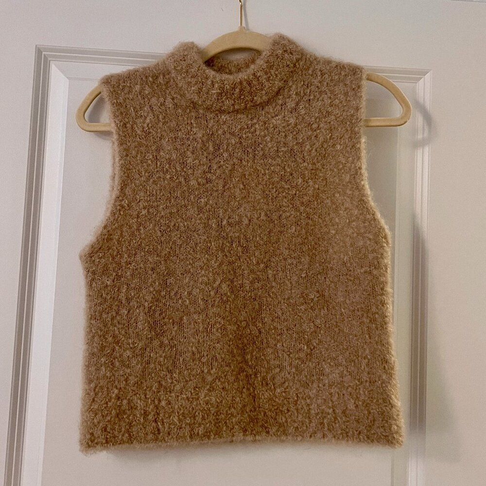 H&M HM Beige Tan Fuzzy Soft Knit Sweater Vest, NEW